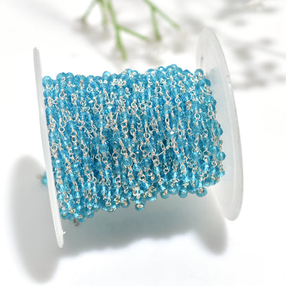 Artisan Blue Topaz Hydro Rosary Chain-Wholesale  Silver Wire Stone Linking Chains For Jewelry Making