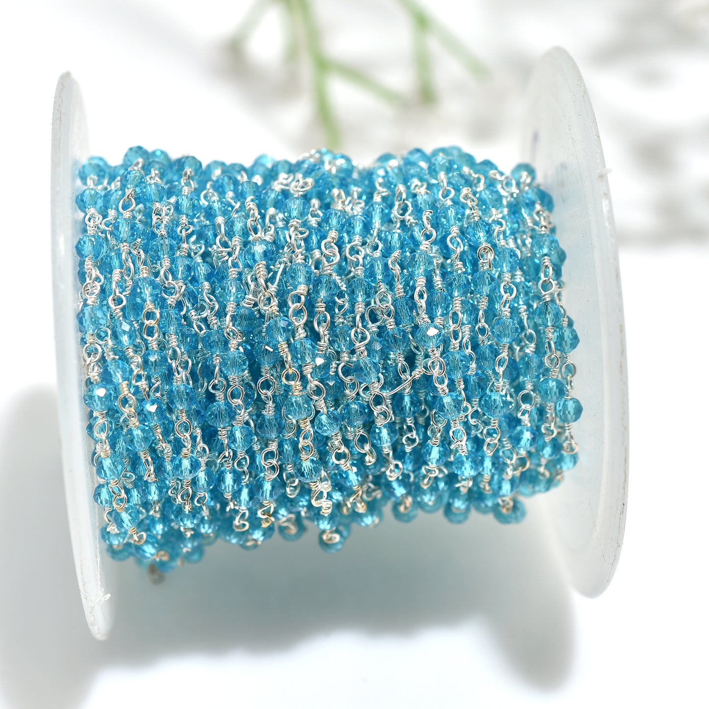 Artisan Blue Topaz Hydro Rosary Chain-Wholesale  Silver Wire Stone Linking Chains For Jewelry Making