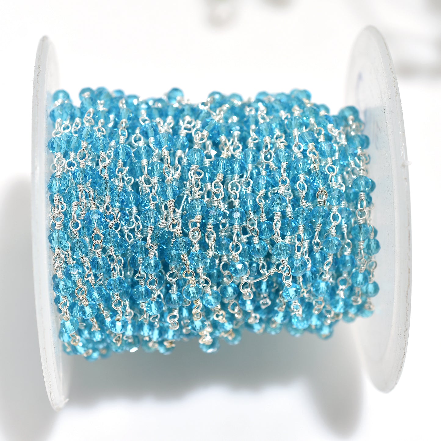 Artisan Blue Topaz Hydro Rosary Chain-Wholesale  Silver Wire Stone Linking Chains For Jewelry Making