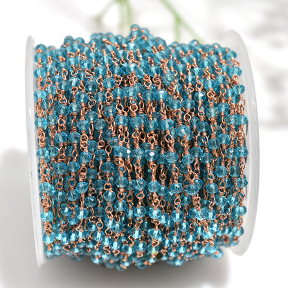 Elegant Blue Topaz Hydro Beaded Rosary Chain - Wholesale Rose Gold Metal Tiny Stone Linking Chain Lot