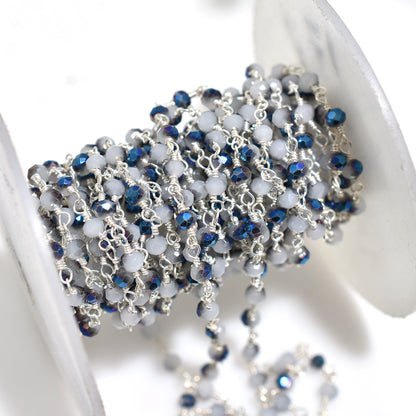 Attractive Chalcedony Mystic Finish Rosary - Silver Coated Beads Chain Lot for Handmade Jewelry