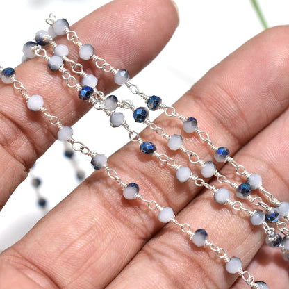 Attractive Chalcedony Mystic Finish Rosary - Silver Coated Beads Chain Lot for Handmade Jewelry