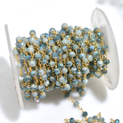 Trending Chalcedony Mystic Coated Hydro Bead Chain - Wholesale Gold Plating Rosary Style Gemstones