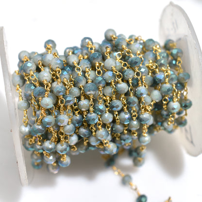 Trending Chalcedony Mystic Coated Hydro Bead Chain - Wholesale Gold Plating Rosary Style Gemstones