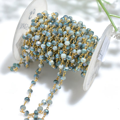 Trending Chalcedony Mystic Coated Hydro Bead Chain - Wholesale Gold Plating Rosary Style Gemstones