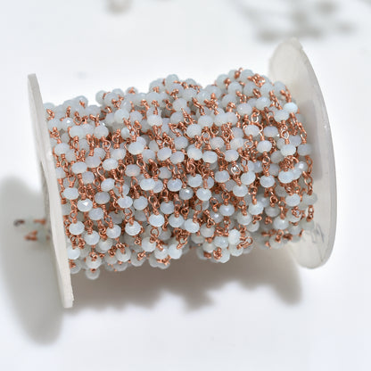 Delicate Chalcedony Rose Gold Plated Rosary – Gemstone Chain for Necklaces & Bracelets