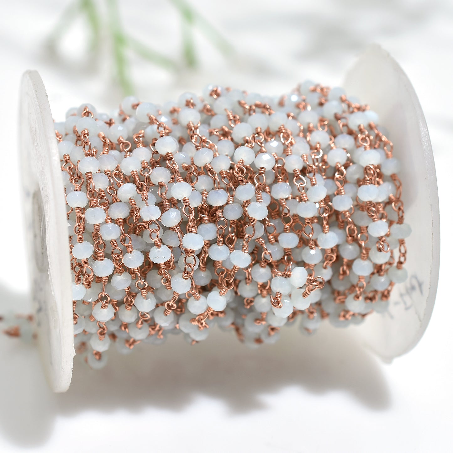 Delicate Chalcedony Rose Gold Plated Rosary – Gemstone Chain for Necklaces & Bracelets