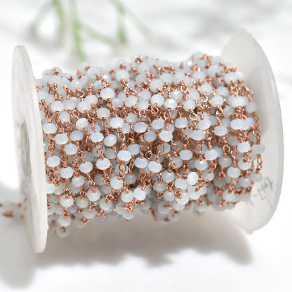 Delicate Chalcedony Rose Gold Plated Rosary – Gemstone Chain for Necklaces & Bracelets