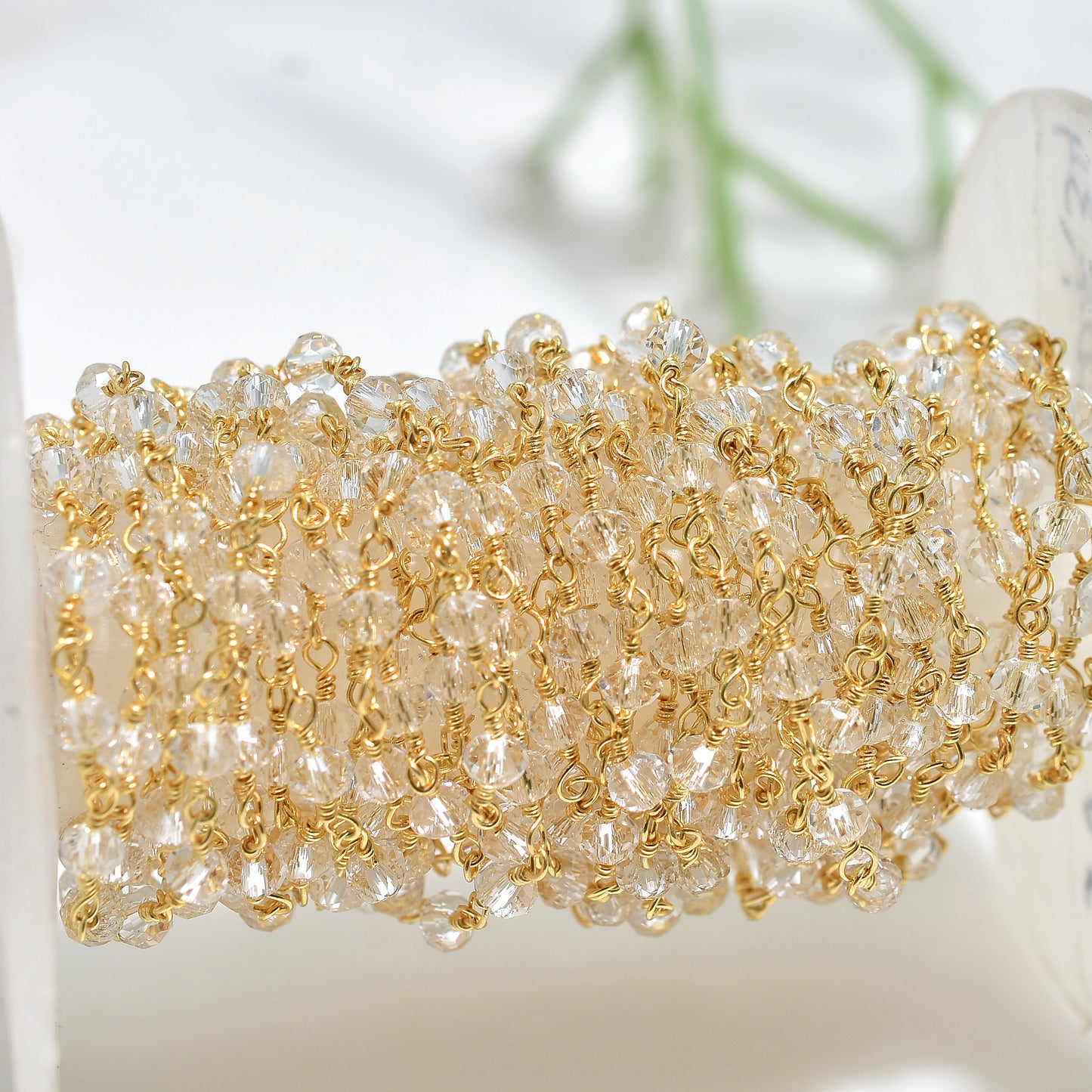 Gold Plated Clear Quartz Hydro Faceted Beads Rosary Chain Wholesale Gemstone Connectors For DIY Jewelry