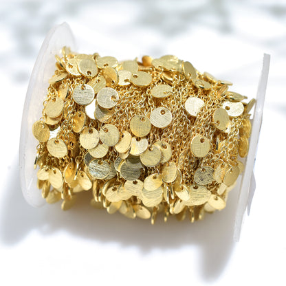 Elegant Gold Plated Coin Dangle Rosary Chain – Wholesale Round Linking Chain for DIY Jewelry Designs