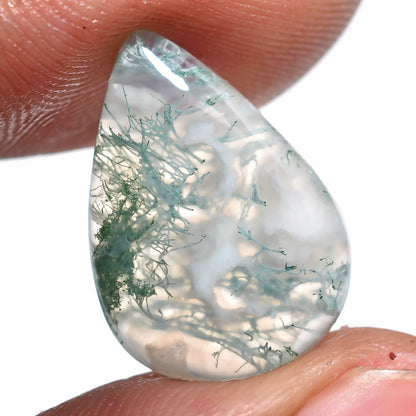 100% Natural Moss Agate Loose Cabochon – Pear Shaped, Polished, Ideal For Jewelry