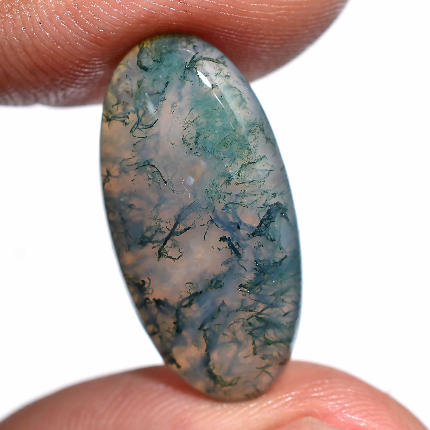 Attractive Oval Moss Agate Gemstone - Moss Agate Cabochon, Green Gemstone