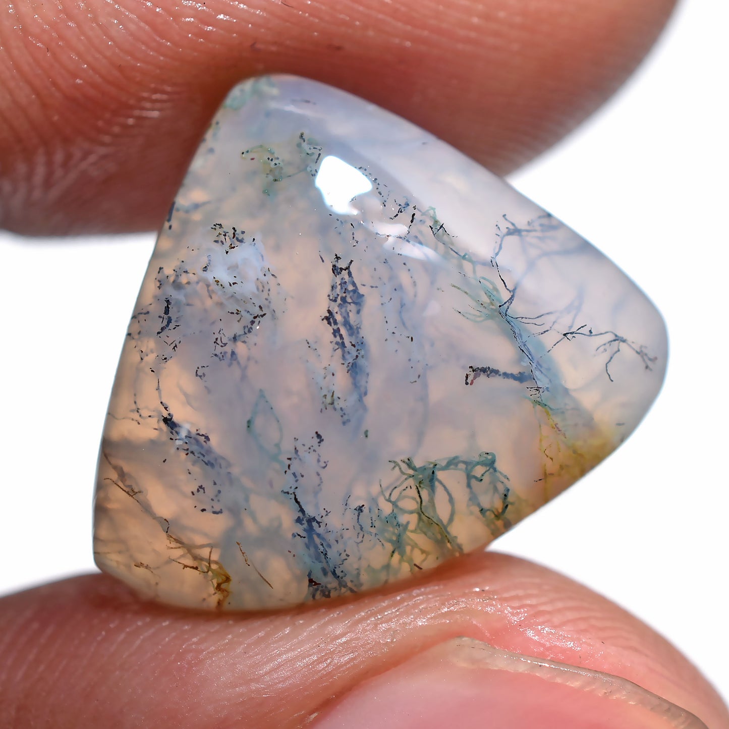 Fancy Moss Agate Cabochon – Natural Green & White Gemstone