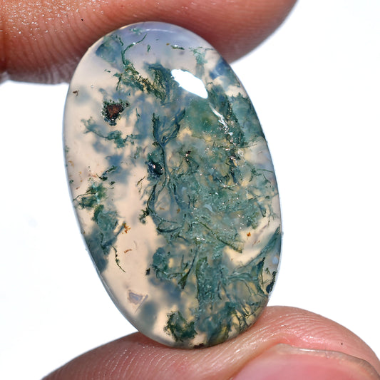 Oval Moss Agate Cabochon – Natural Green Gemstone for Jewelry Making