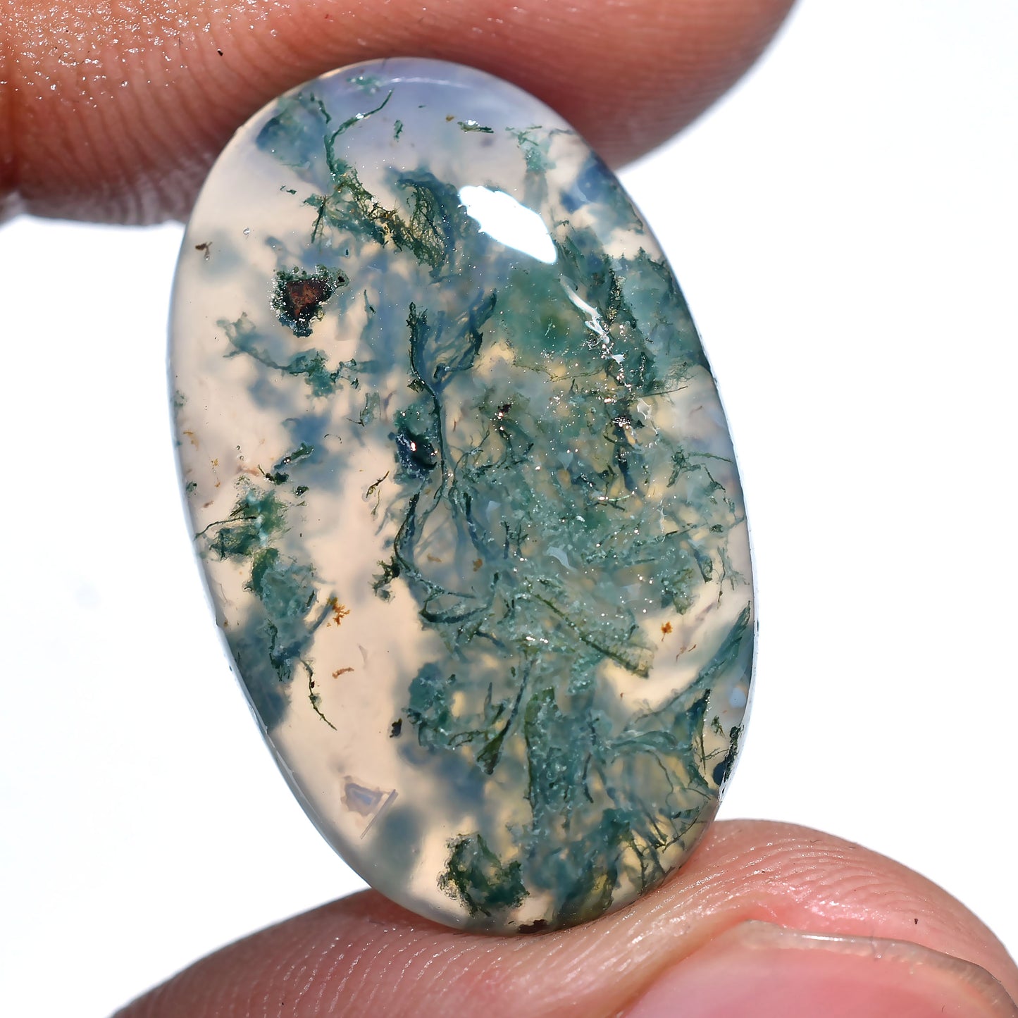 Oval Moss Agate Cabochon – Natural Green Gemstone for Jewelry Making