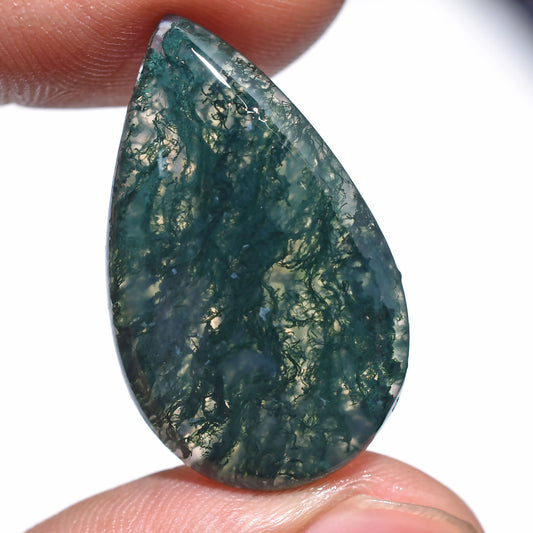 Pear Shape Moss Agate Cabochon – Natural Green Translucent Gemstone