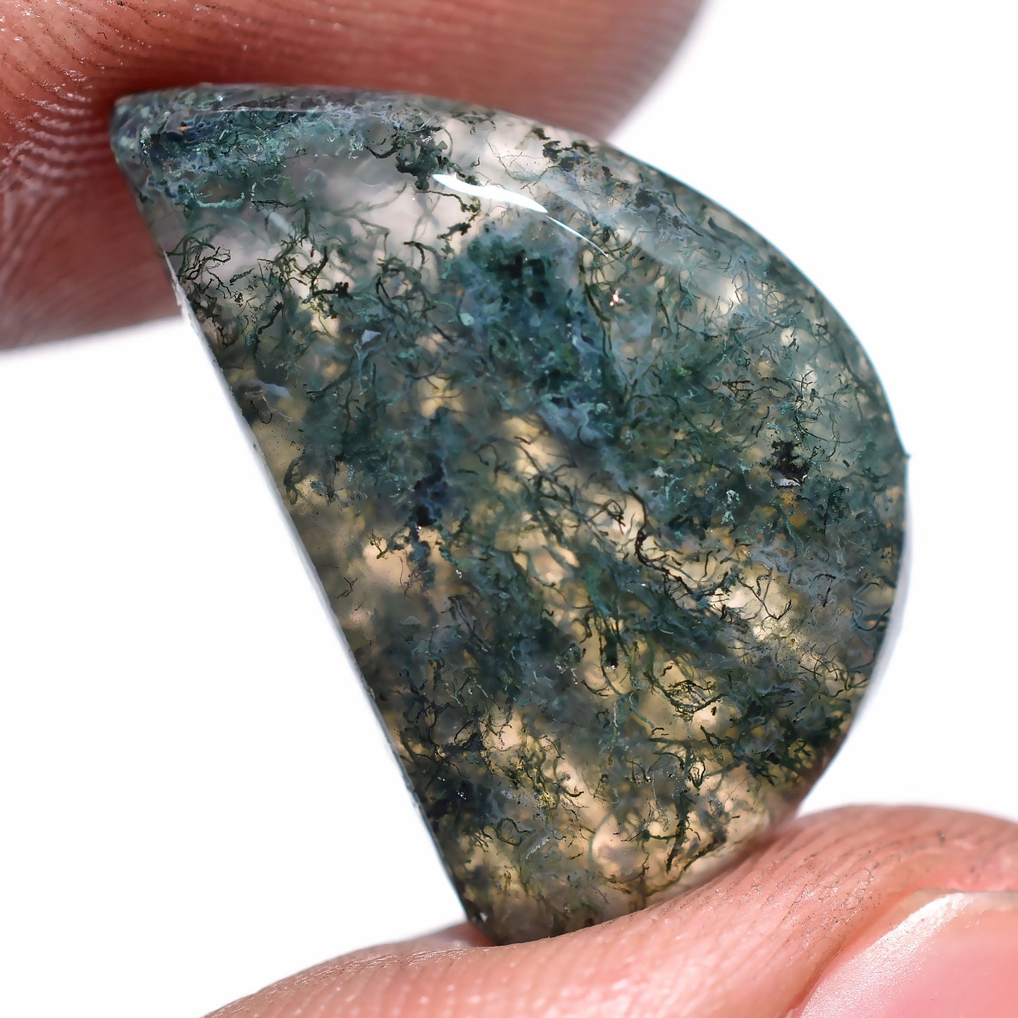 Attractive Oval Moss Agate Stone – Natural Druzy Agate Smooth Cabochon for Pendant
