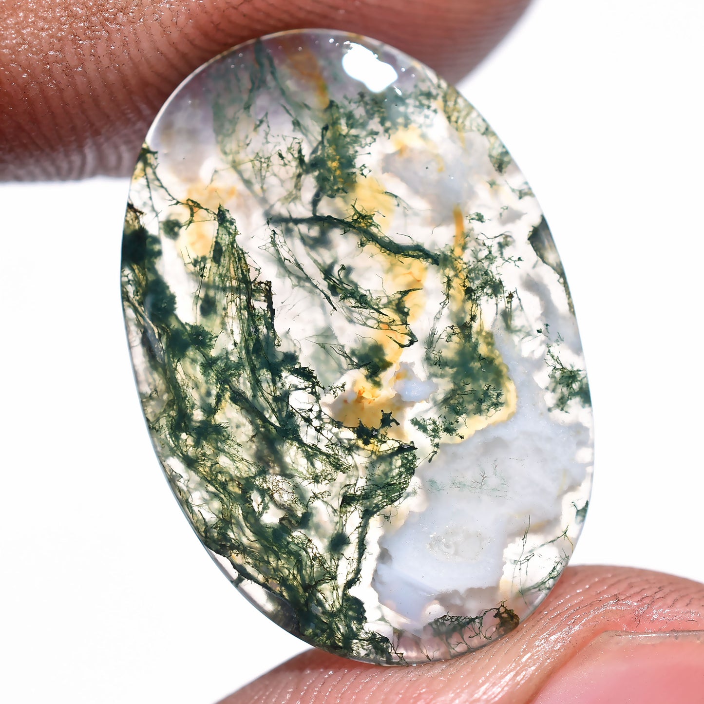 Attractive Oval Moss Agate Stone – Natural Druzy Agate Smooth Cabochon for Pendant