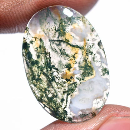 Attractive Oval Moss Agate Stone – Natural Druzy Agate Smooth Cabochon for Pendant