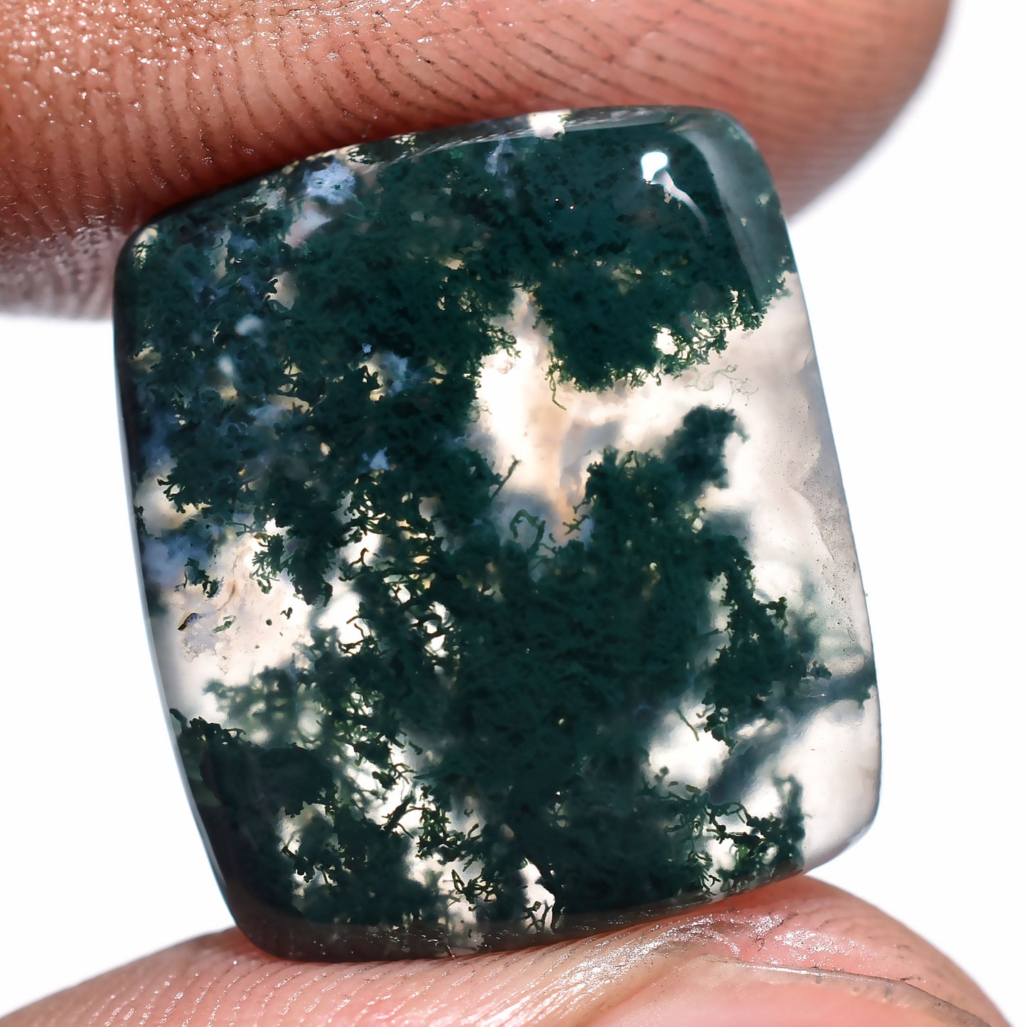 Natural Moss Agate Cabochon - Smooth Polished Stone for Jewelry Making