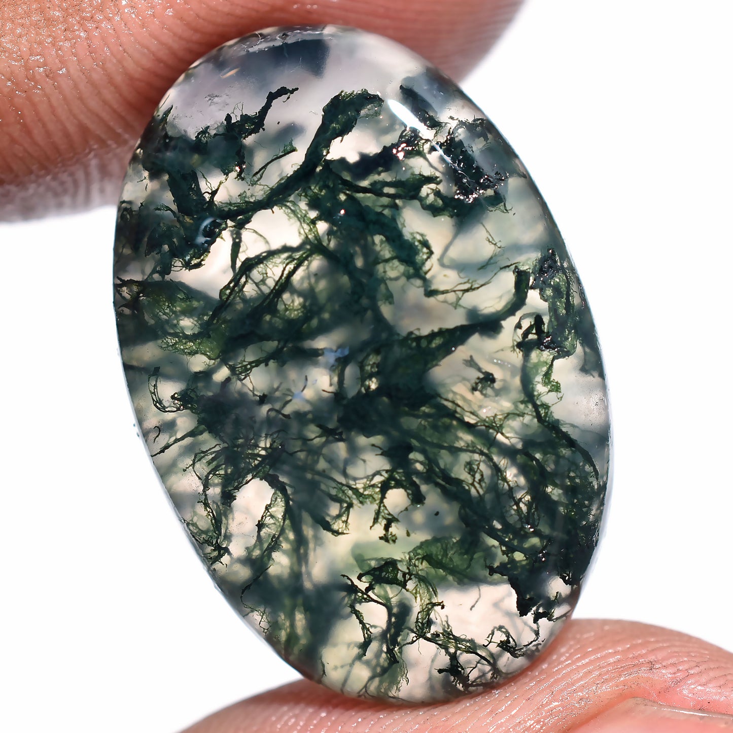 Rare! Moss Agate Cabochon, Oval Shaped Loose Polished Pendant Making Stone