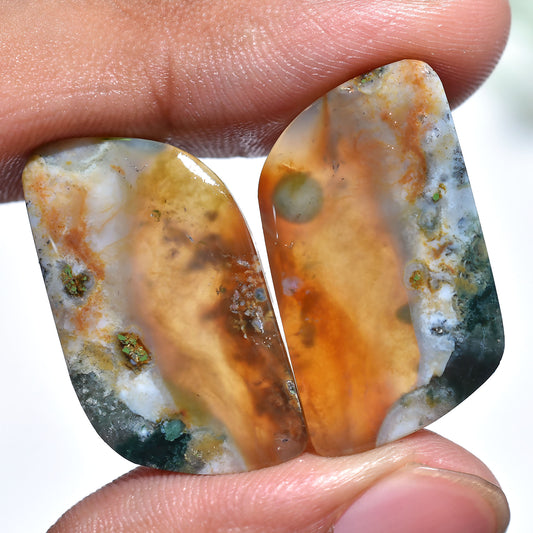 Natural Ocean Jasper Gemstone Pair Unique Patterned Cabochons for Jewelry