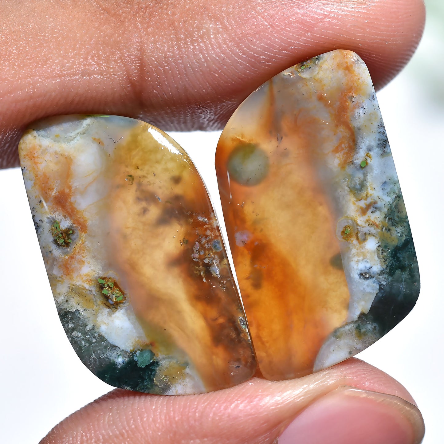 Natural Ocean Jasper Gemstone Pair Unique Patterned Cabochons for Jewelry