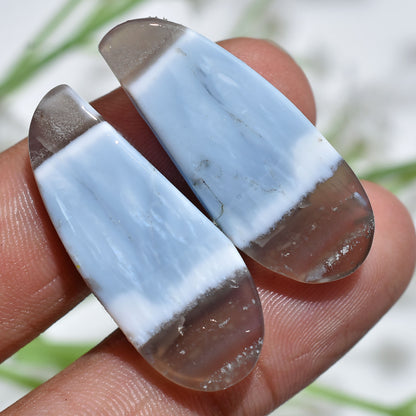 Natural Blue Opal Pair – Fancy Shaped Matching Gemstones for Jewelry (12x32x2mm,/30ct)