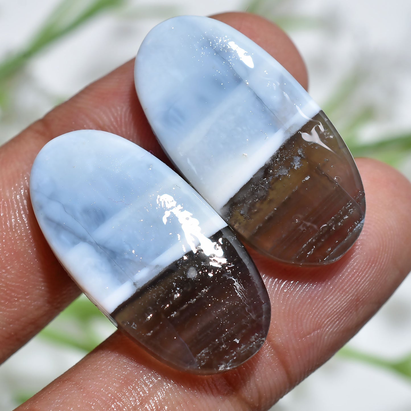 Blue Opal Oval Gemstone Pair – Smooth Matching Stones for Earrings & Jewelry (13x29x3mm,/34ct)