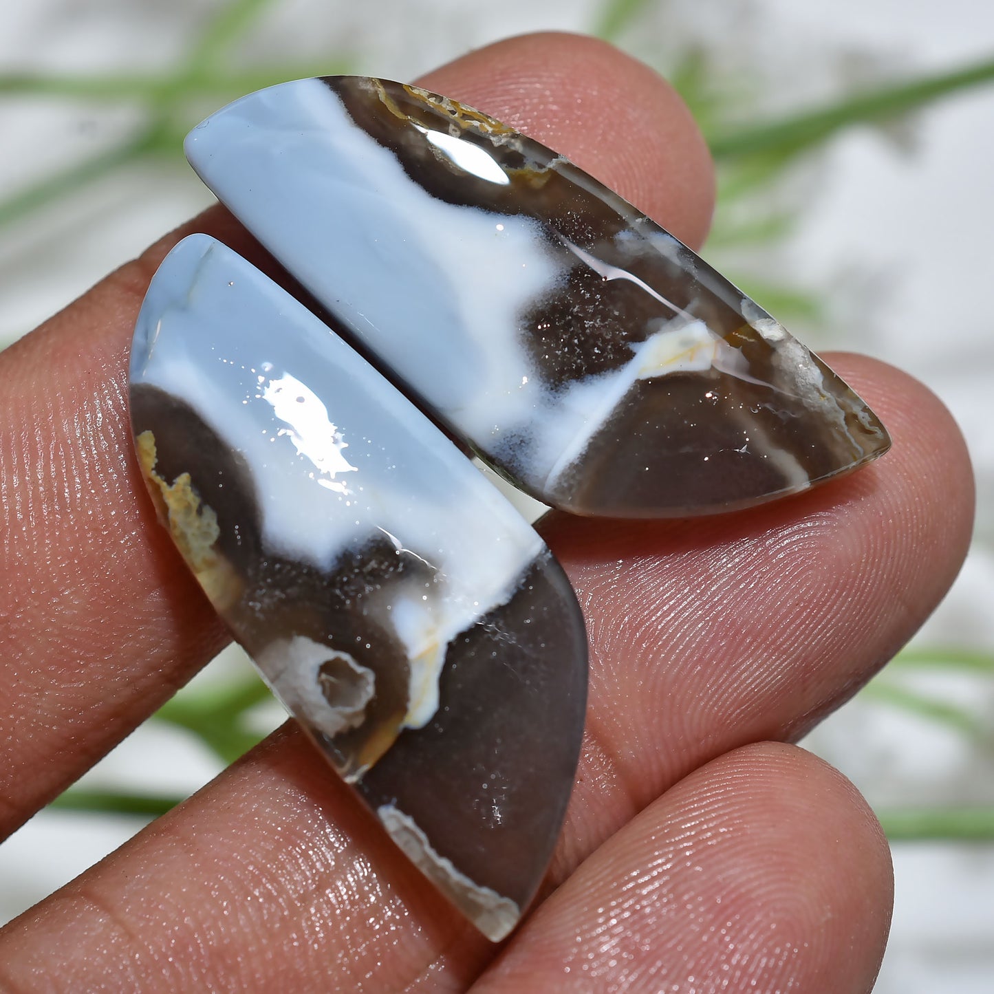 Natural Blue Opal Gemstone Pair – Fancy Shape Polished Stones (11x32x3mm,/37ct)