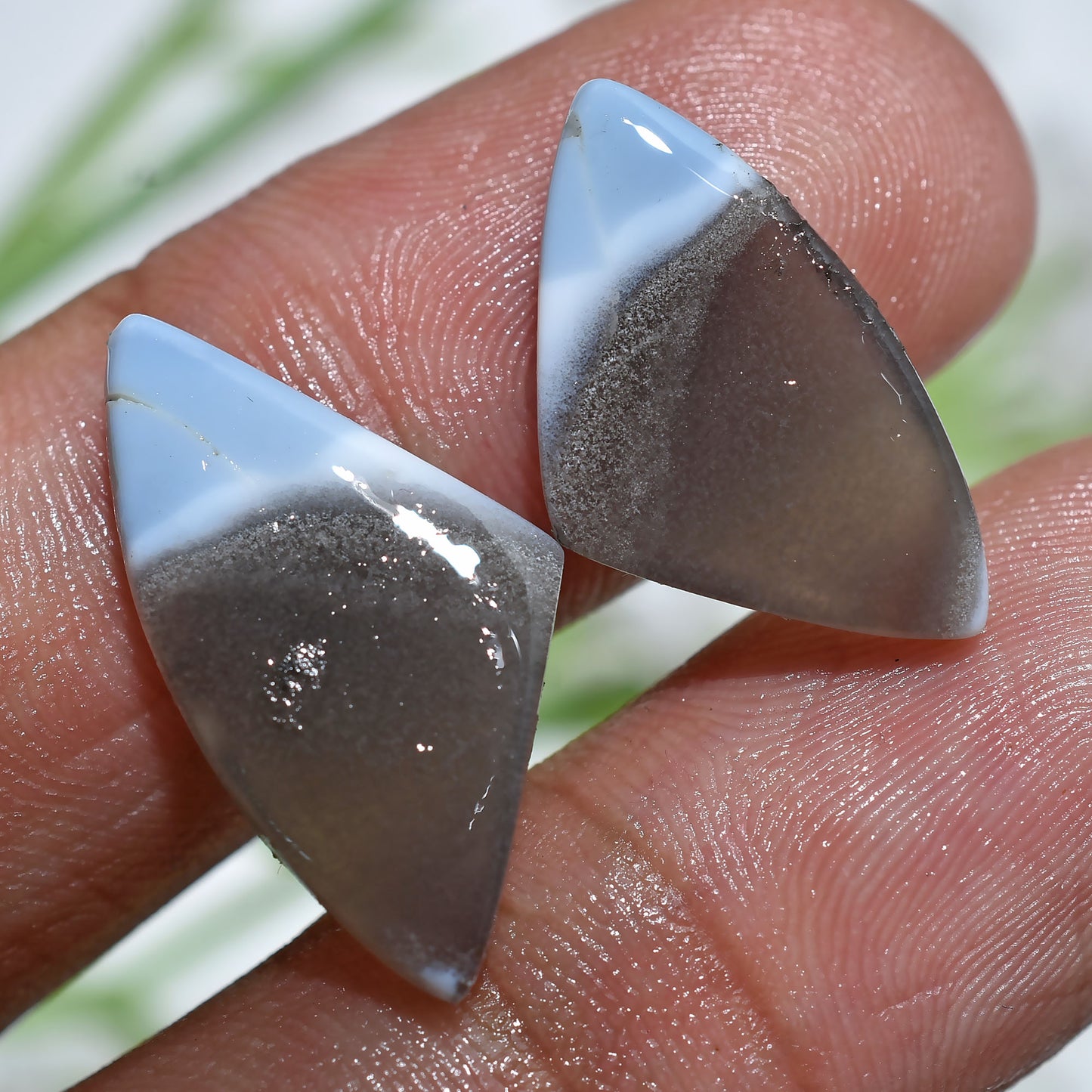 Unique Blue Opal Gemstone Pair – Fancy Shape Polished Matched Natural Stones (11x22x2mm,/11ct)