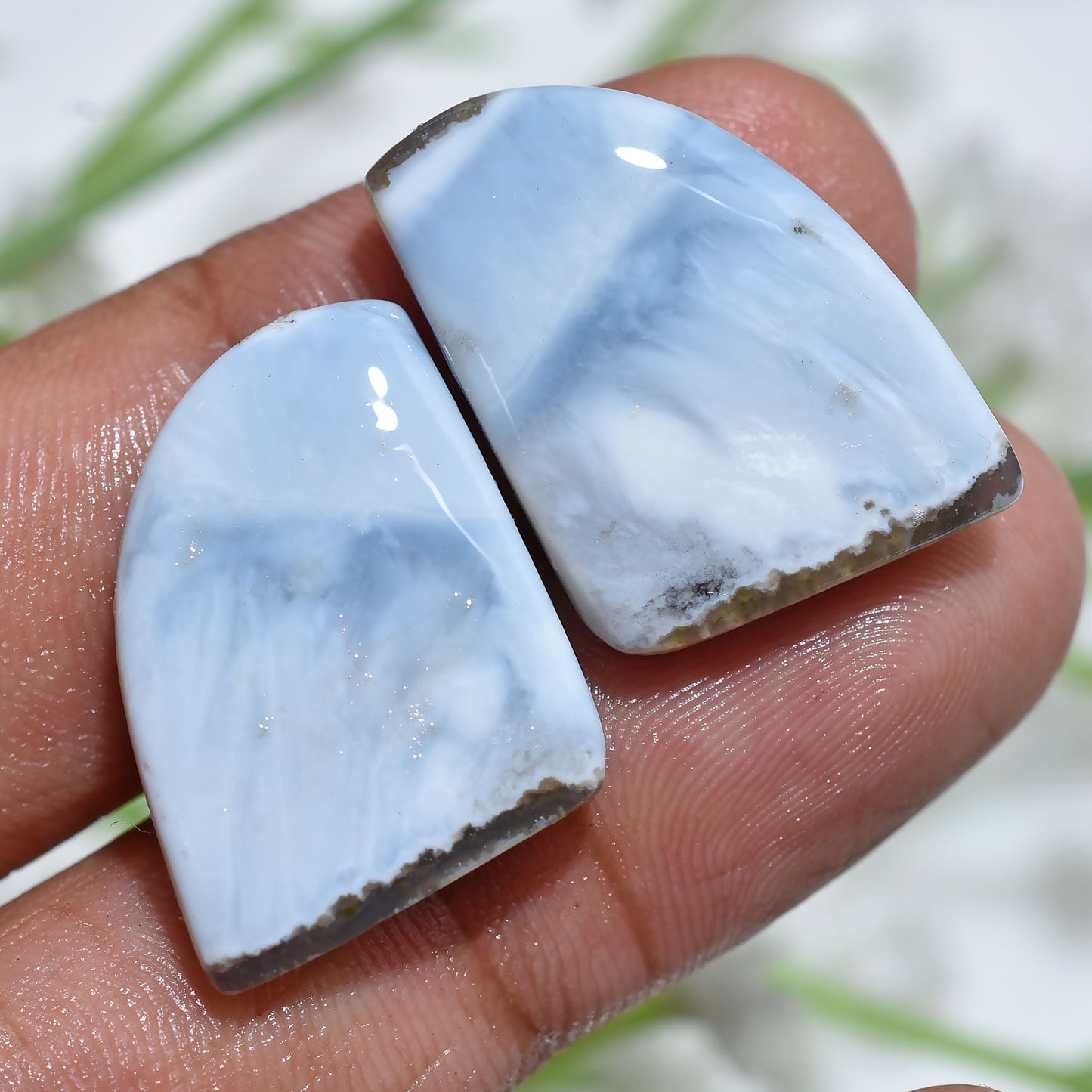 Natural Blue Opal Pair – Fancy Shaped Matching Gemstones for Jewelry (14x20x3mm,/28ct)