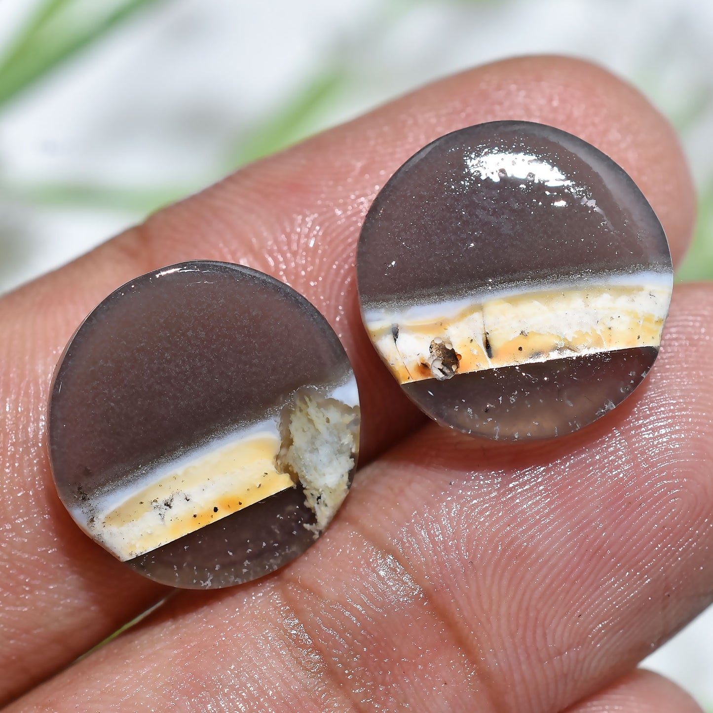 Boulder Opal Gemstone Pair – Round Smooth Natural Banded Crystal Set for Earrings (12x32x2mm,/30ct)