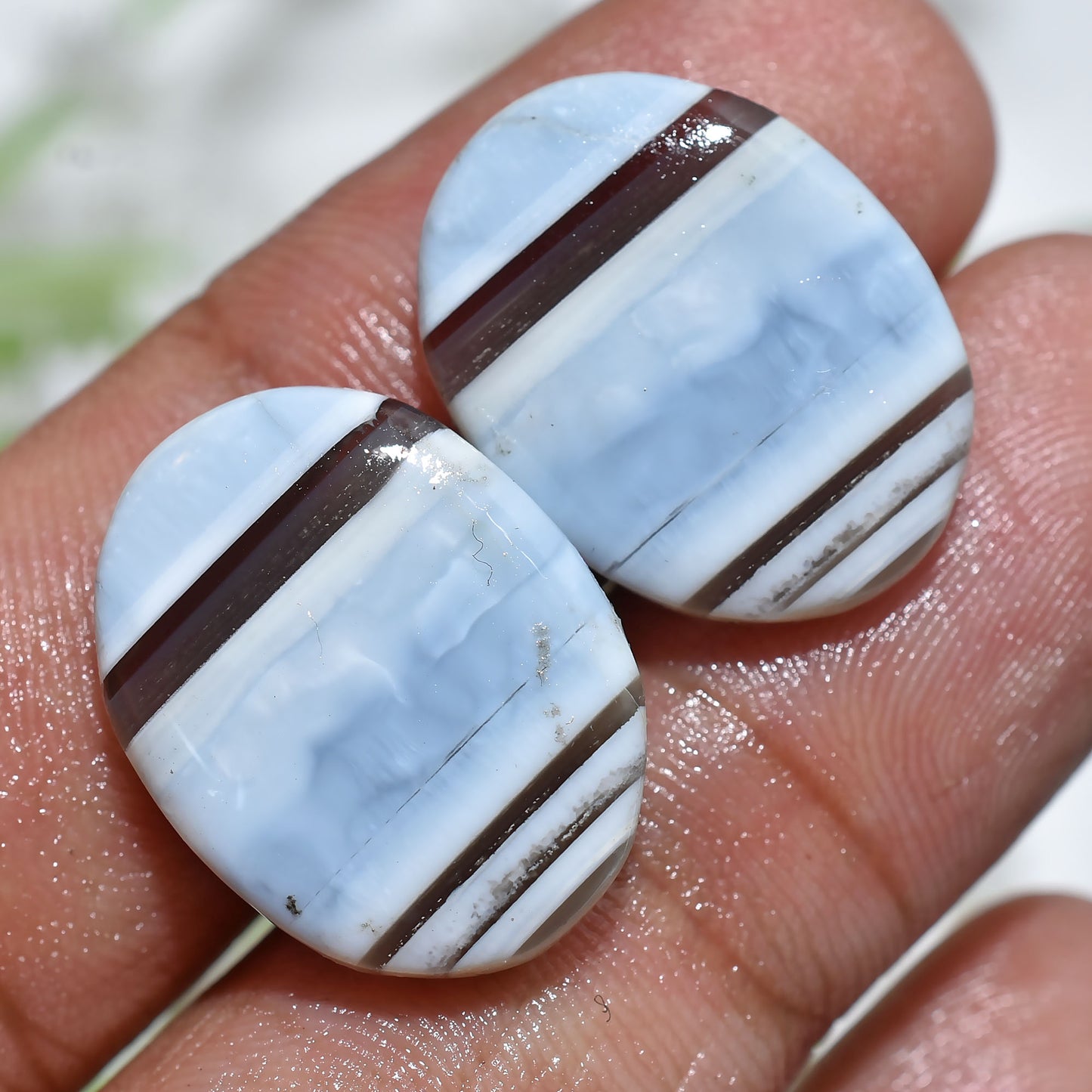 Owyhee Blue Opal Pair – Matched Banded Oval Gemstones for Jewelry (14x19x2mm,/20ct)