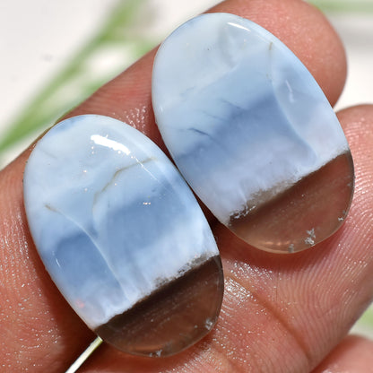 Natural Blue Oregon Opal Gemstone Pair – Oval Matched Set for Jewelry (12x21x2mm,/21ct)
