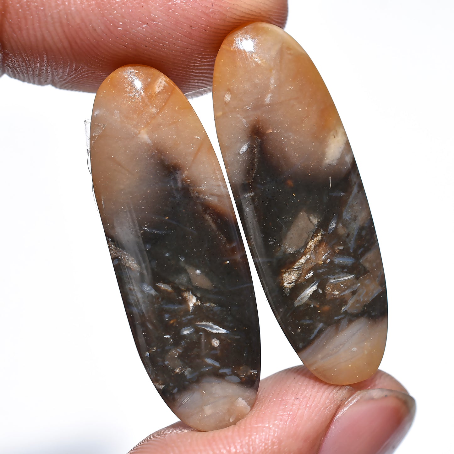 Palm Root Agate Pair Cabochon - Matched Earring Pair Gemstones for Custom Jewelry