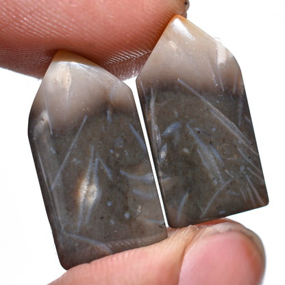 Palm Root Agate Pair Cabochon - Matched Earring Pair Gemstones for Custom Jewelry