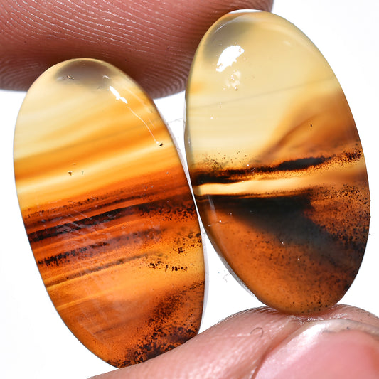 Natural Montana Agate Oval Cabochon Matched Earrings Pair