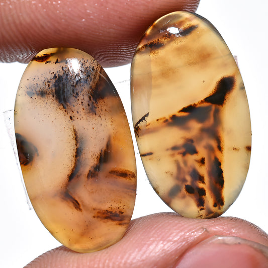 Natural Montana Agate Pair Cabochon, Oval Shaped Matched Earrings Pair