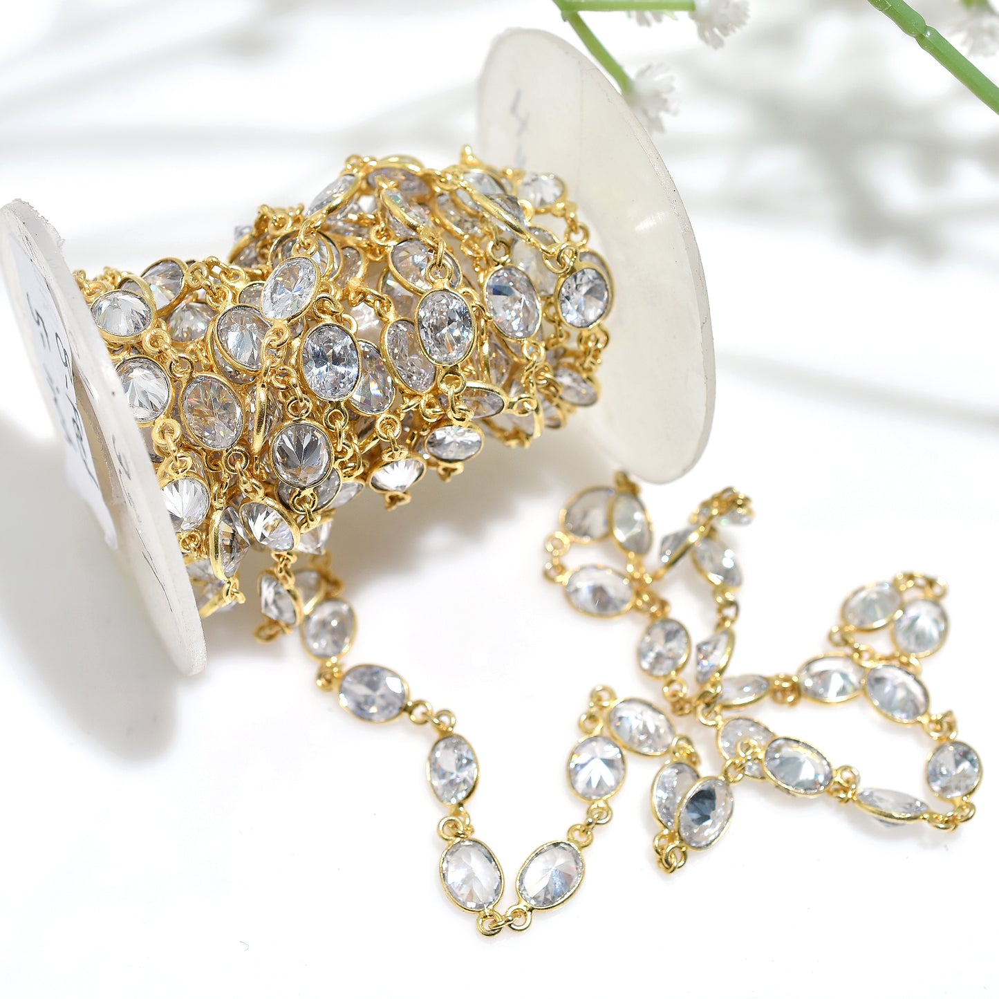 Luxury Zircon Connector Links Chain -Gold Framed Oval Crystal Rosary Lot for Jewelry Making