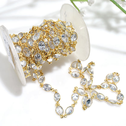 Luxury Zircon Connector Links Chain -Gold Framed Oval Crystal Rosary Lot for Jewelry Making