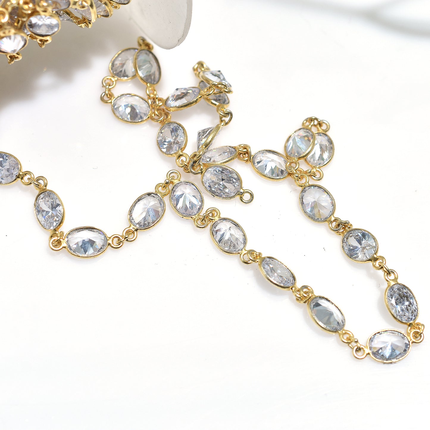 Luxury Zircon Connector Links Chain -Gold Framed Oval Crystal Rosary Lot for Jewelry Making