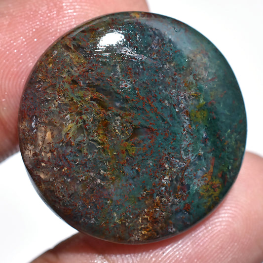 Natural Round Moss Agate Cabochon – Smooth Polished Gemstone for Jewelry (24x24x2mm,/31ct)