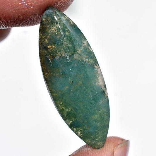 Marquise Moss Agate Cabochon – Smooth Polished Natural Gemstone (12x35x2mm,/18ct)
