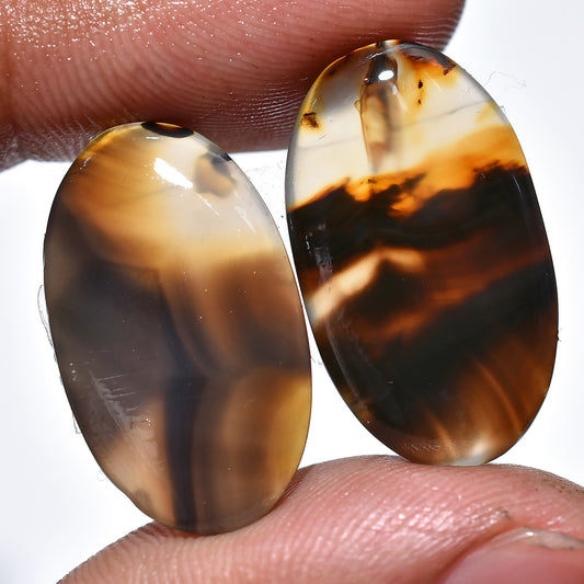 Montana Agate Earrings Pair Cabochon, Natural Oval Shaped Matched Pair