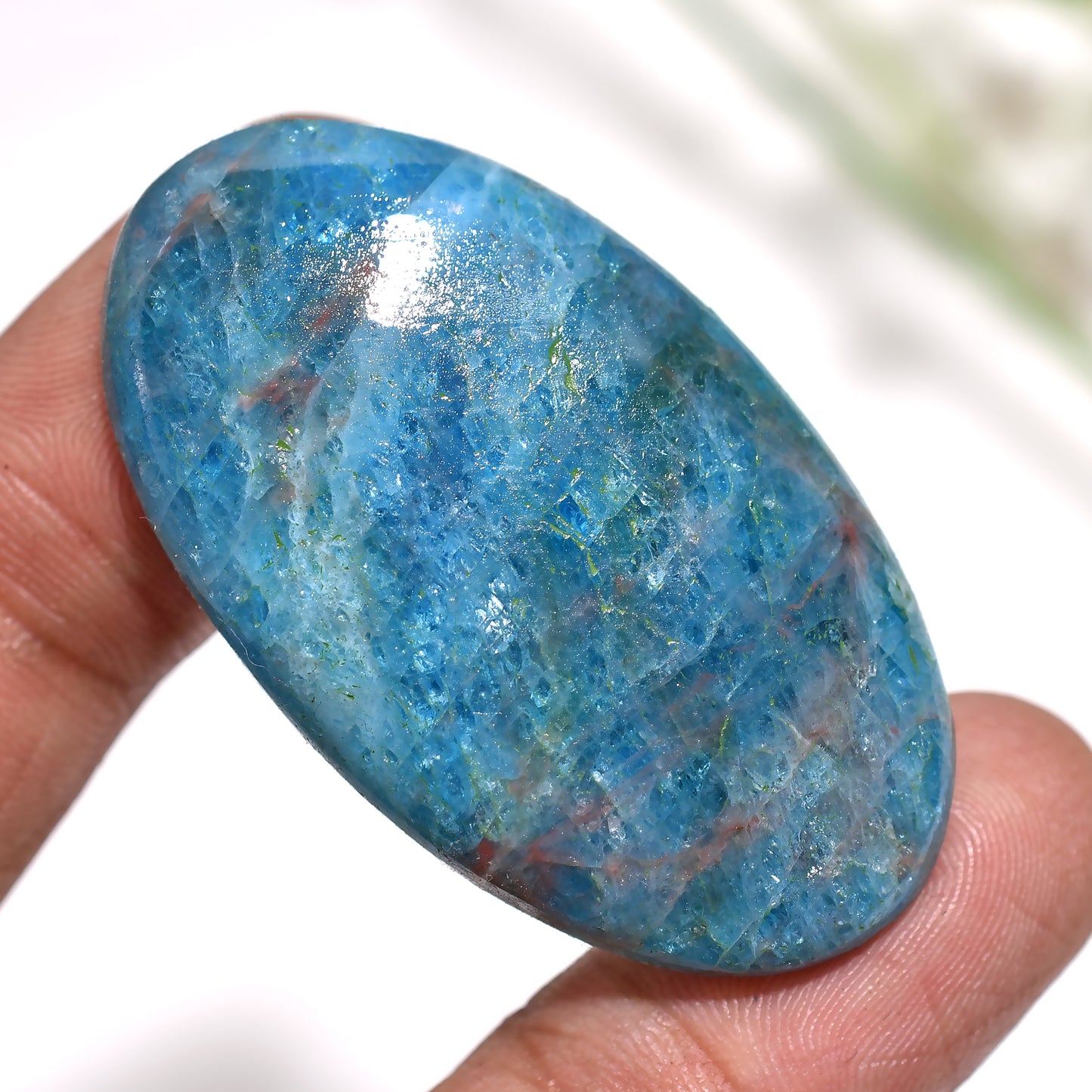 Teal Blue Apatite Cabochon – Unique Natural Gemstone for Artisan Jewelry( 28x45x3mm,/73ct)