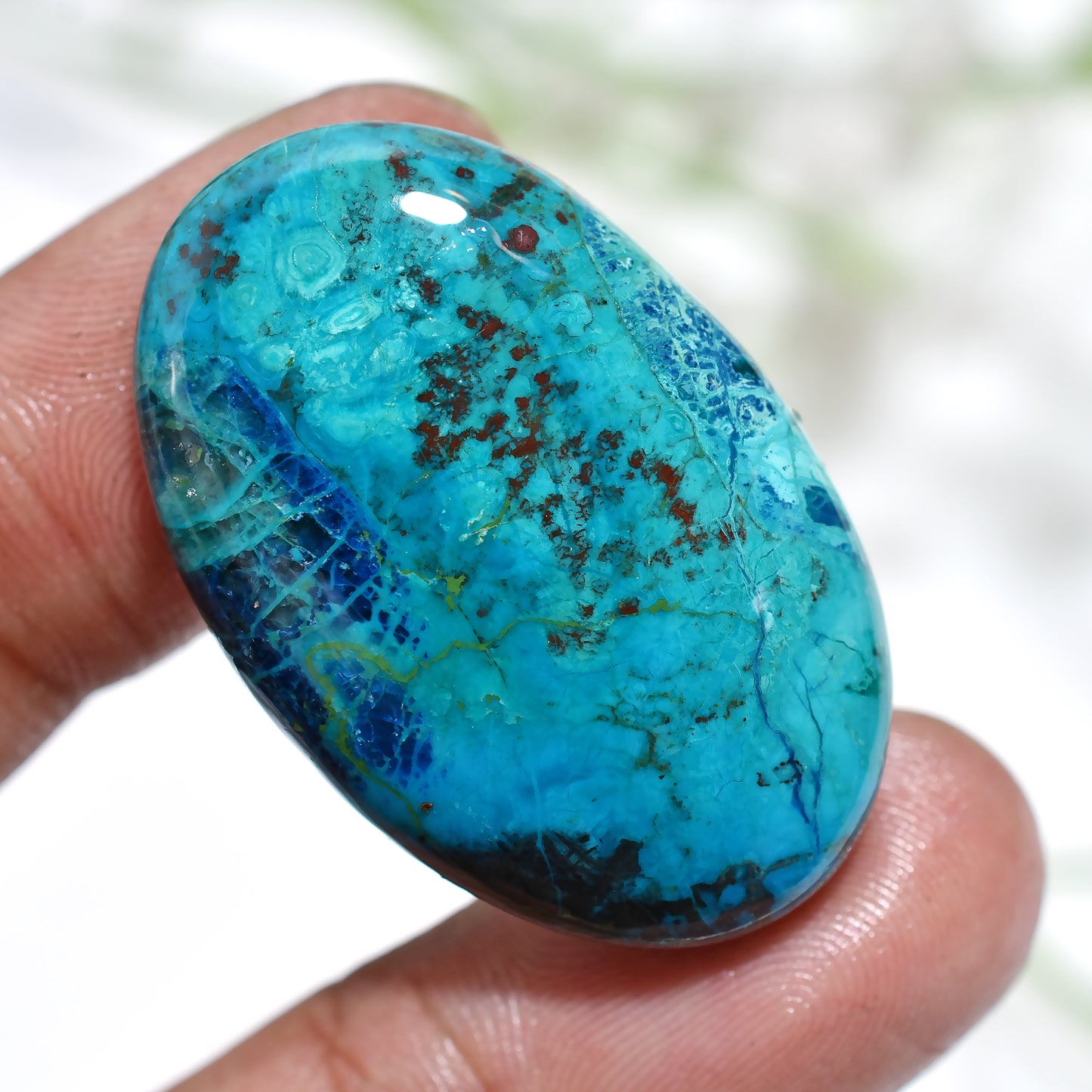Unique Oval Shattuckite Cabochon – Rare Blue Crystal Gemstone for Jewelry Making (22x35x5mm,/55ct)