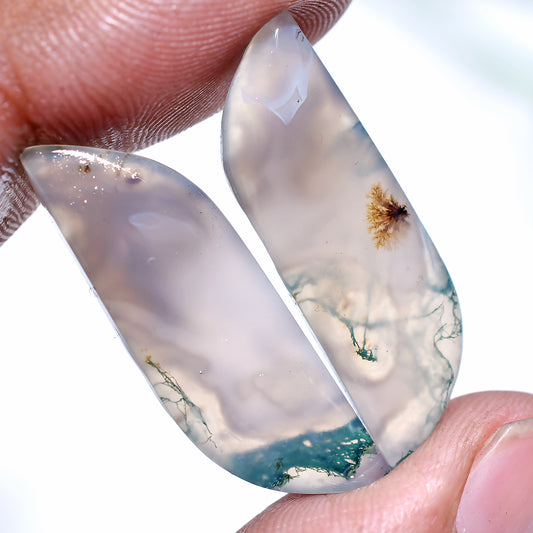Natural Moss Agate Pair – Unique Fancy Cut Matched Earrings Gemstones (10x30x3mm,/25ct)
