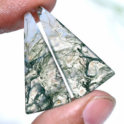 Designer Moss Agate Gemstone Pair – Matching Stone For Custom Jewelry Supply (16x35x3mm,/31ct)