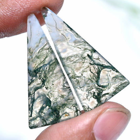 Designer Moss Agate Gemstone Pair – Matching Stone For Custom Jewelry Supply (16x35x3mm,/31ct)